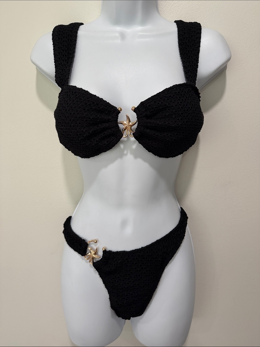 Black Textured Starfish Accent Bikini - Women Swim